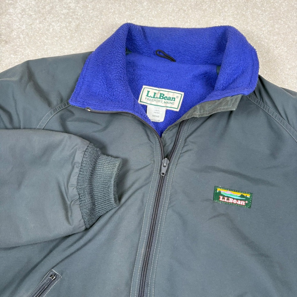 Vtg LL Bean Bomber Mens Medium Gray Blue Fleece Lined Bomber Zip